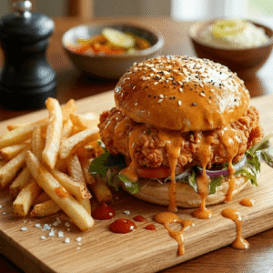 saucy chick crunch burger meal