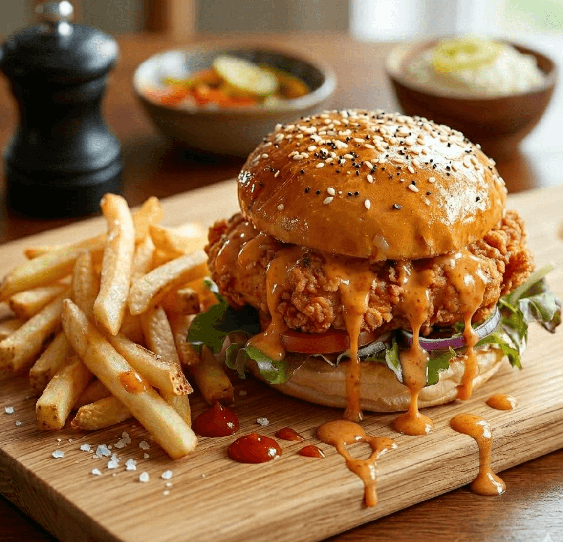 saucy chick crunch burger meal